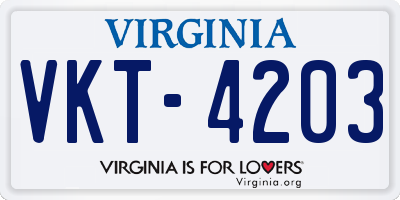 VA license plate VKT4203