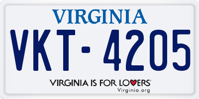 VA license plate VKT4205