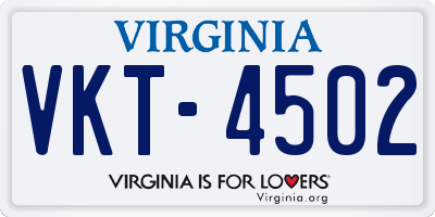 VA license plate VKT4502