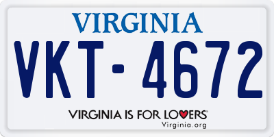 VA license plate VKT4672