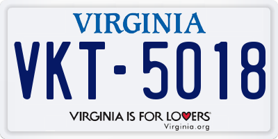 VA license plate VKT5018