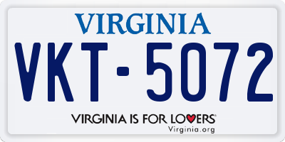 VA license plate VKT5072