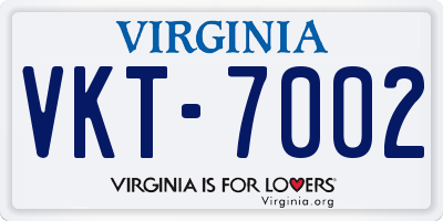 VA license plate VKT7002