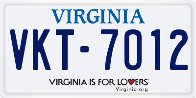 VA license plate VKT7012