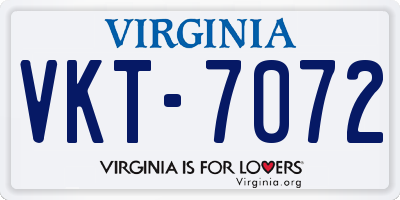 VA license plate VKT7072