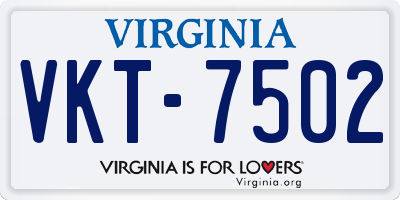 VA license plate VKT7502