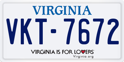 VA license plate VKT7672