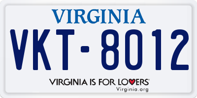VA license plate VKT8012