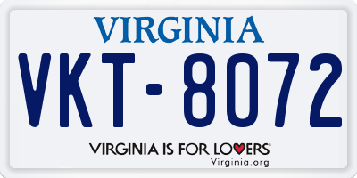 VA license plate VKT8072