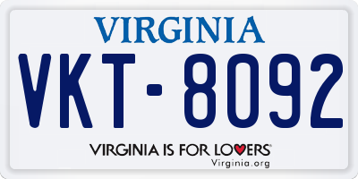 VA license plate VKT8092