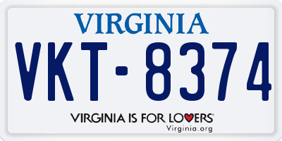 VA license plate VKT8374