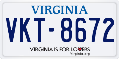VA license plate VKT8672