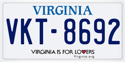 VA license plate VKT8692