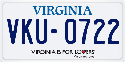 VA license plate VKU0722
