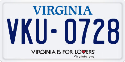 VA license plate VKU0728