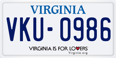 VA license plate VKU0986