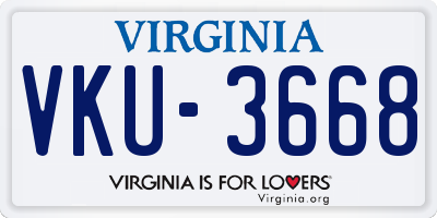 VA license plate VKU3668