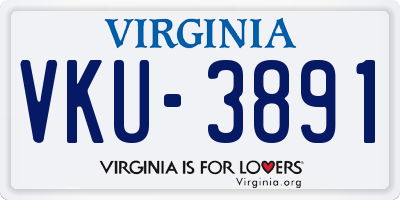 VA license plate VKU3891