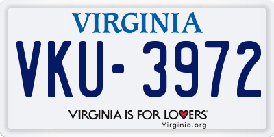 VA license plate VKU3972