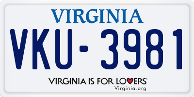 VA license plate VKU3981