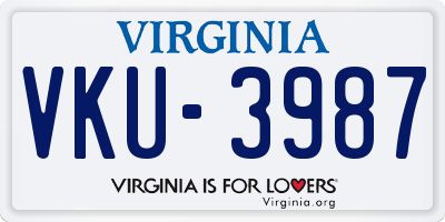 VA license plate VKU3987