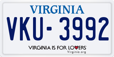 VA license plate VKU3992