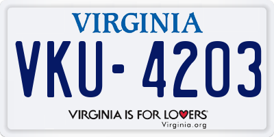 VA license plate VKU4203