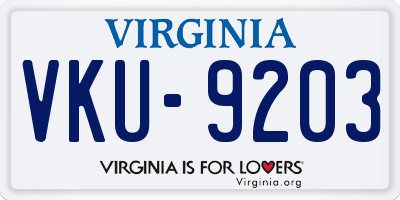 VA license plate VKU9203