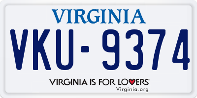 VA license plate VKU9374