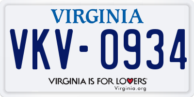 VA license plate VKV0934
