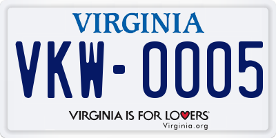 VA license plate VKW0005