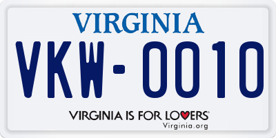 VA license plate VKW0010