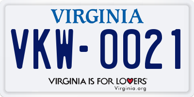 VA license plate VKW0021