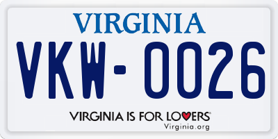 VA license plate VKW0026