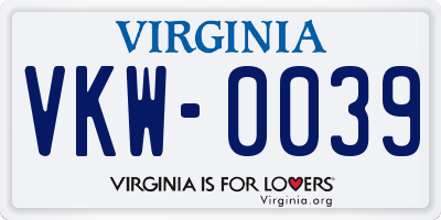 VA license plate VKW0039