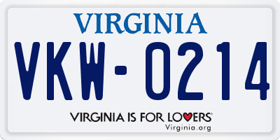 VA license plate VKW0214