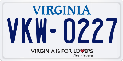 VA license plate VKW0227