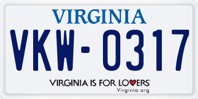 VA license plate VKW0317