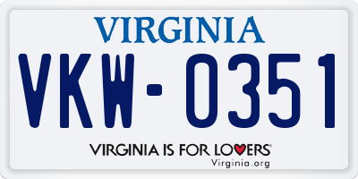 VA license plate VKW0351