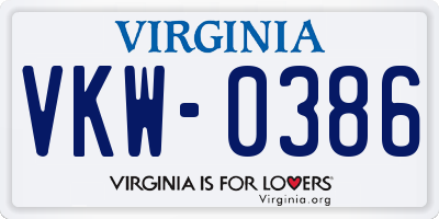 VA license plate VKW0386