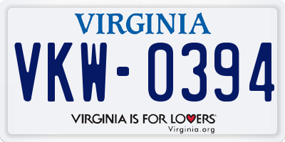 VA license plate VKW0394