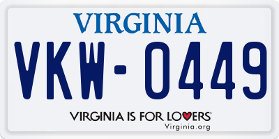 VA license plate VKW0449