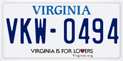 VA license plate VKW0494