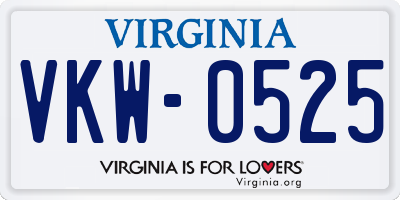 VA license plate VKW0525