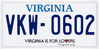 VA license plate VKW0602