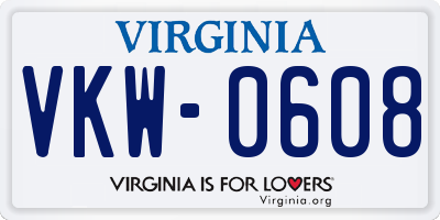 VA license plate VKW0608