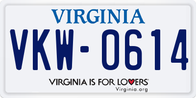 VA license plate VKW0614
