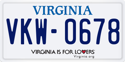 VA license plate VKW0678