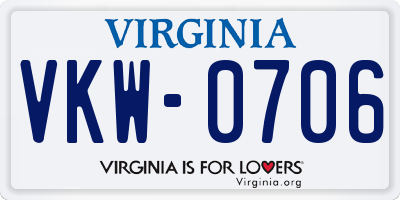 VA license plate VKW0706