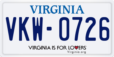 VA license plate VKW0726